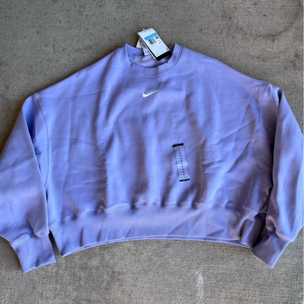 Nike phoenix fleece lilac purple oversized crew crewneck cropped sweatshirt top - Picture 1 of 5
